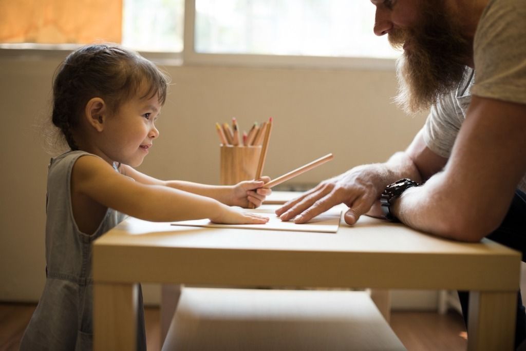 Parent and child in a lab