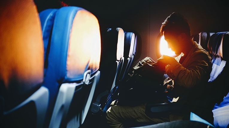 man boarding a plane